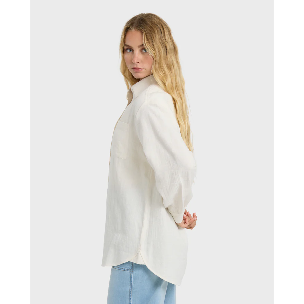 Billabong Wanderer Solid Long Sleeve Woven Top || Salt Crystal