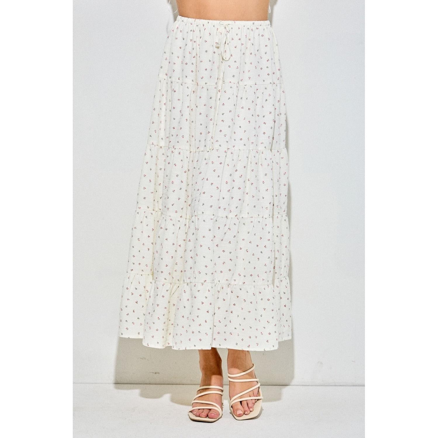 drawstring floral maxi skirt