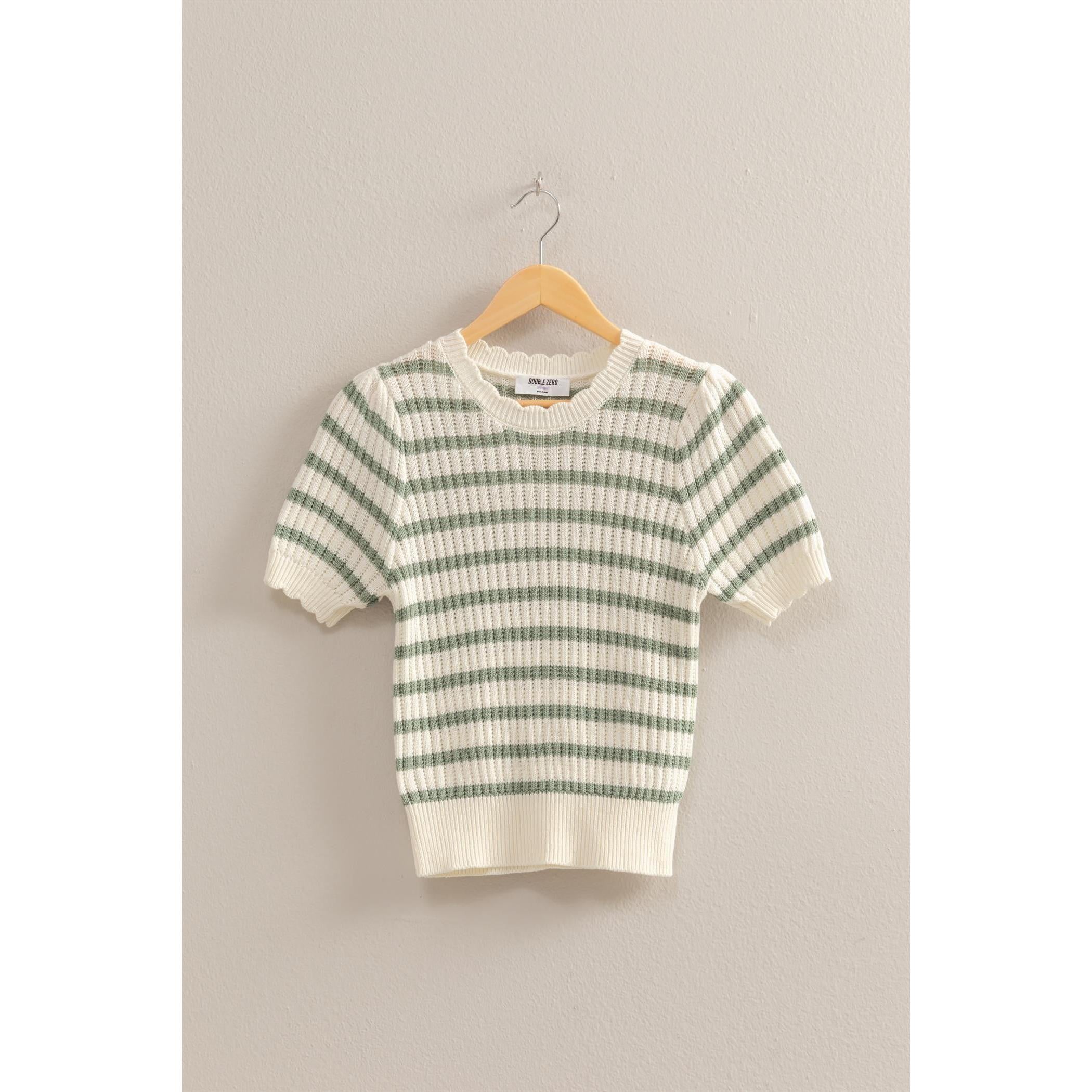 Short Sleeve Stripe Sweater || Sage/Cream