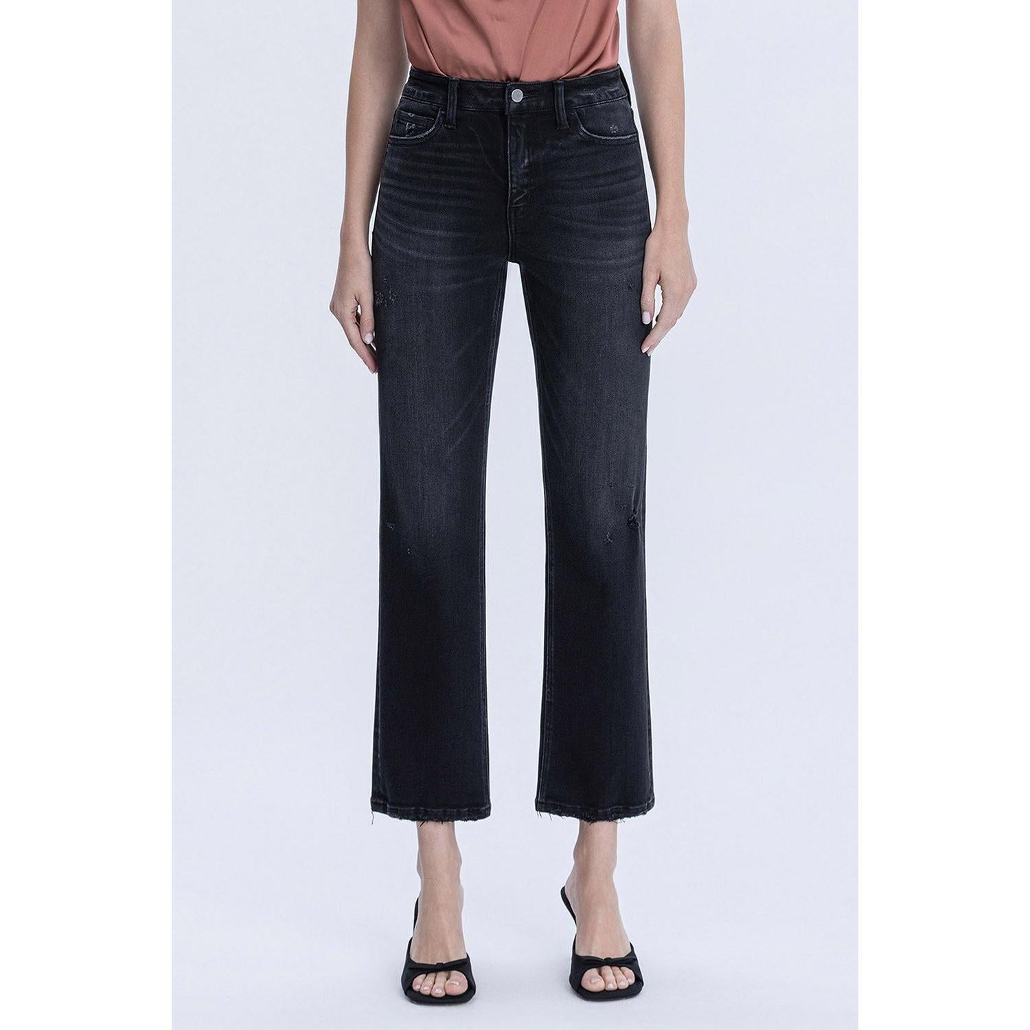 Flying Monkey Mid Rise Black Ankle Straight Jeans