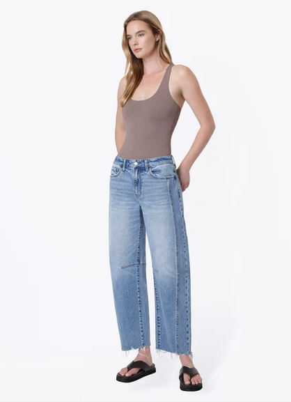 Vervet High Rise Raw Hem Seam Crop Barrel Jeans || Civilize