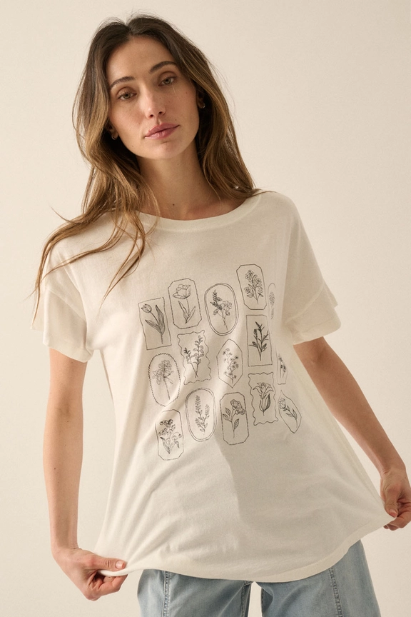 Floral Motif Graphic Tee || Ivory