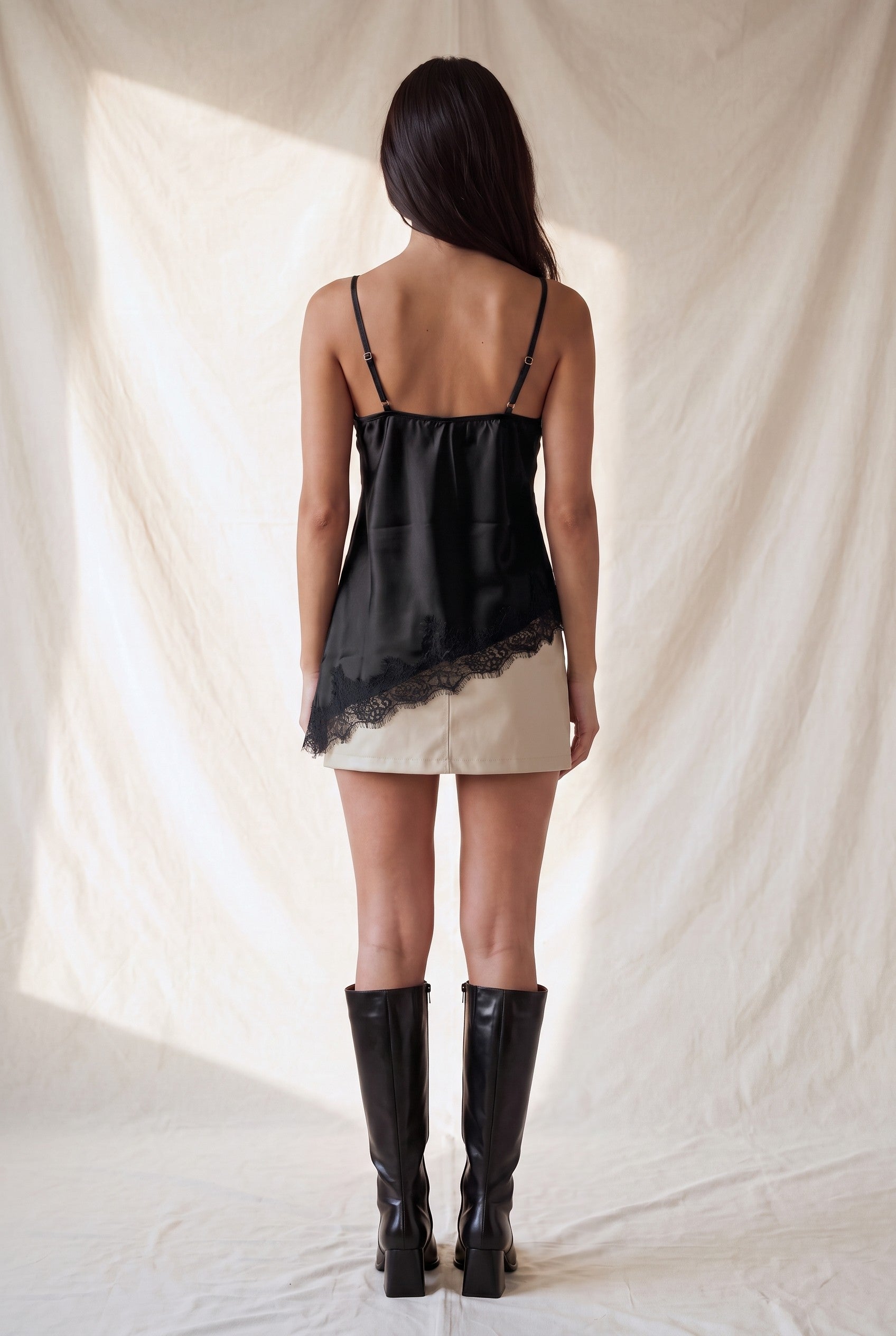 V-neck Lace Trim Cami || Black