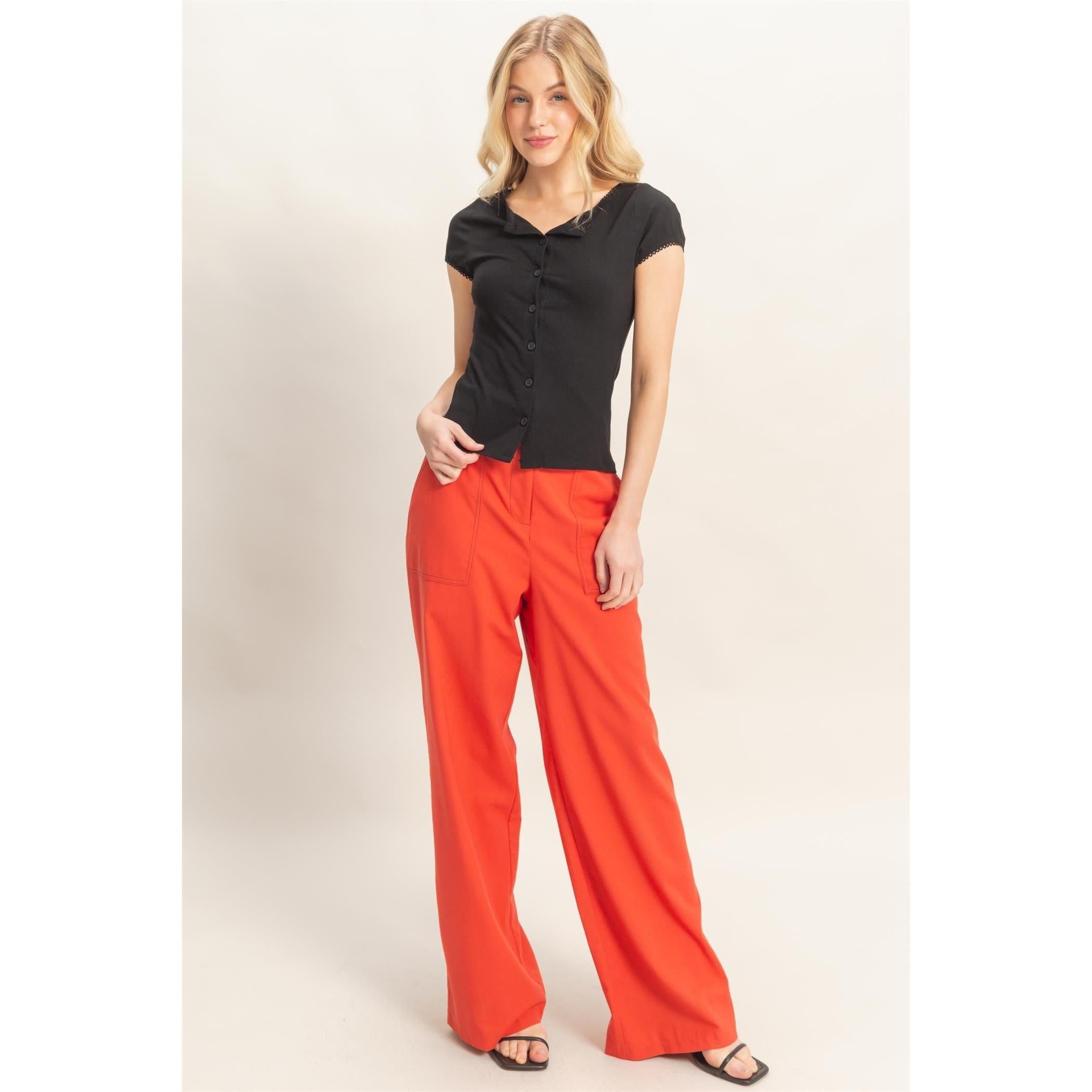 Button Up Ribbed Top || Black