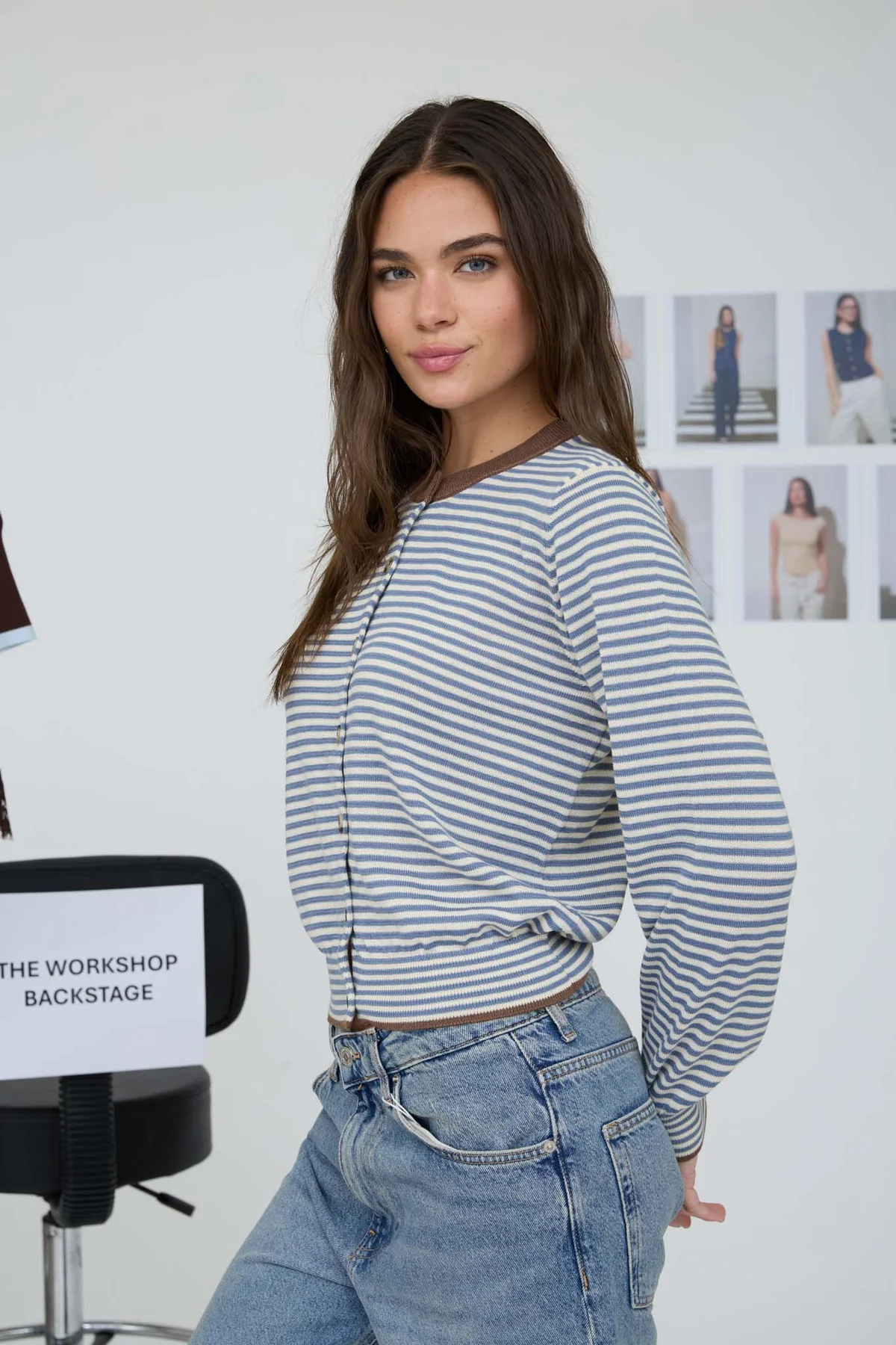 Stripe Button Down Knit Cardigan || Dusty Blue