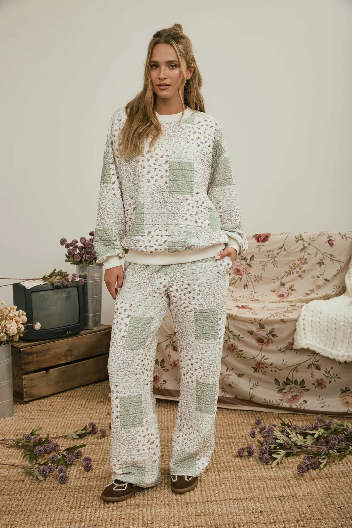 Floral Quilted Patchwork Long Sleeve Top