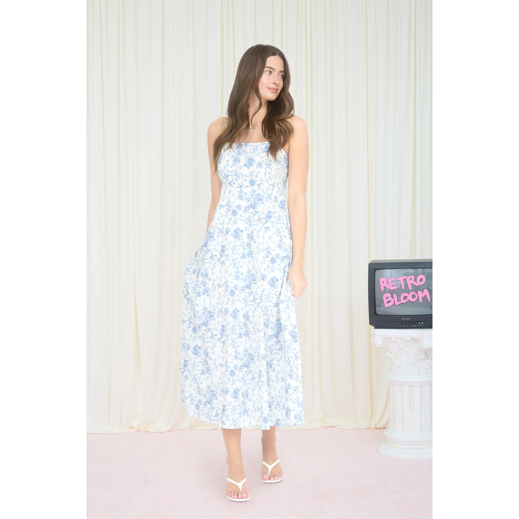 floral linen blend midi maxi dress