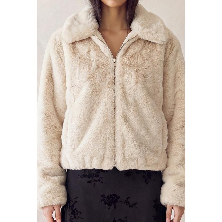 cream fuzzy faux fur jacket