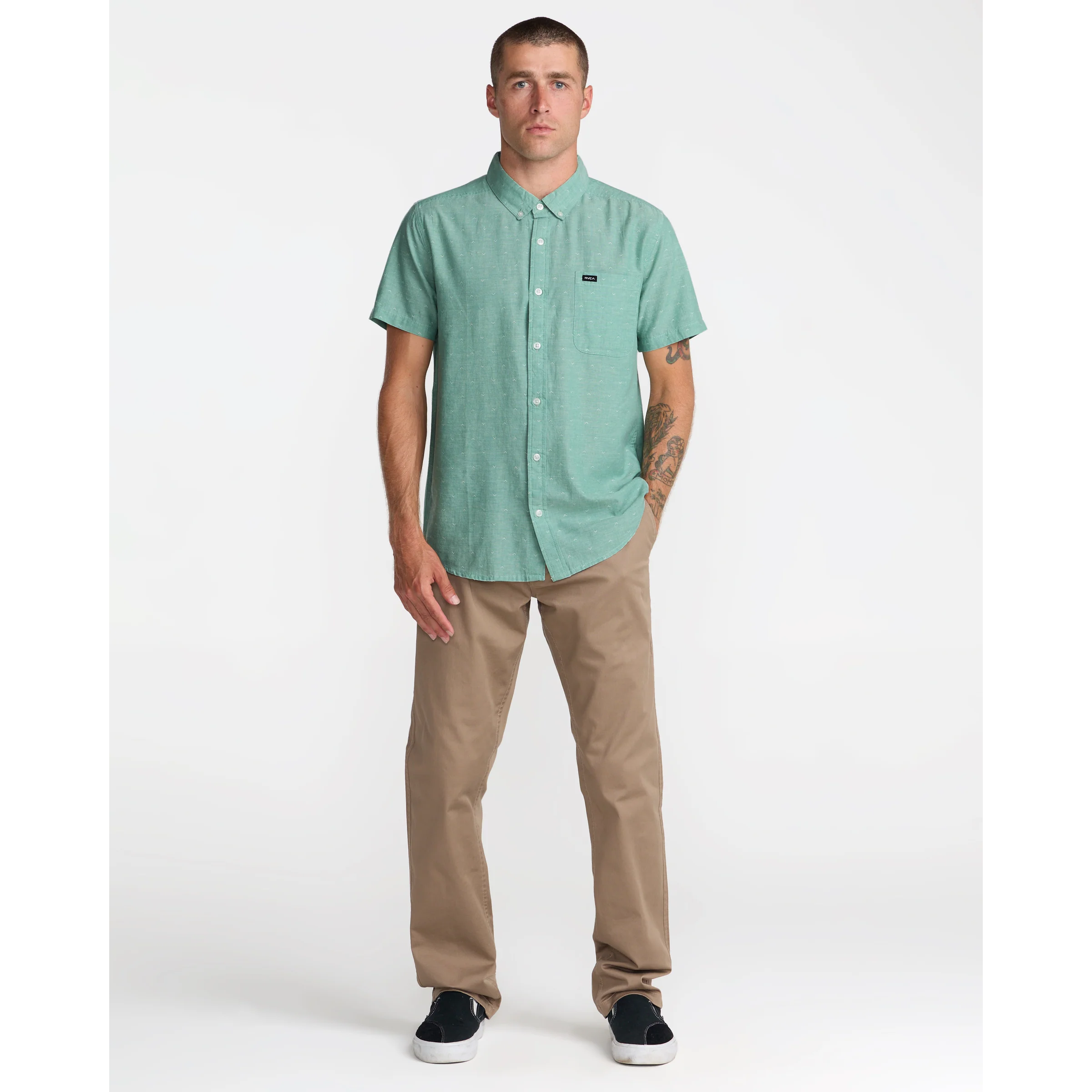 RVCA That'll Do Dobby Short Sleeve Shirt || Bottle Green
