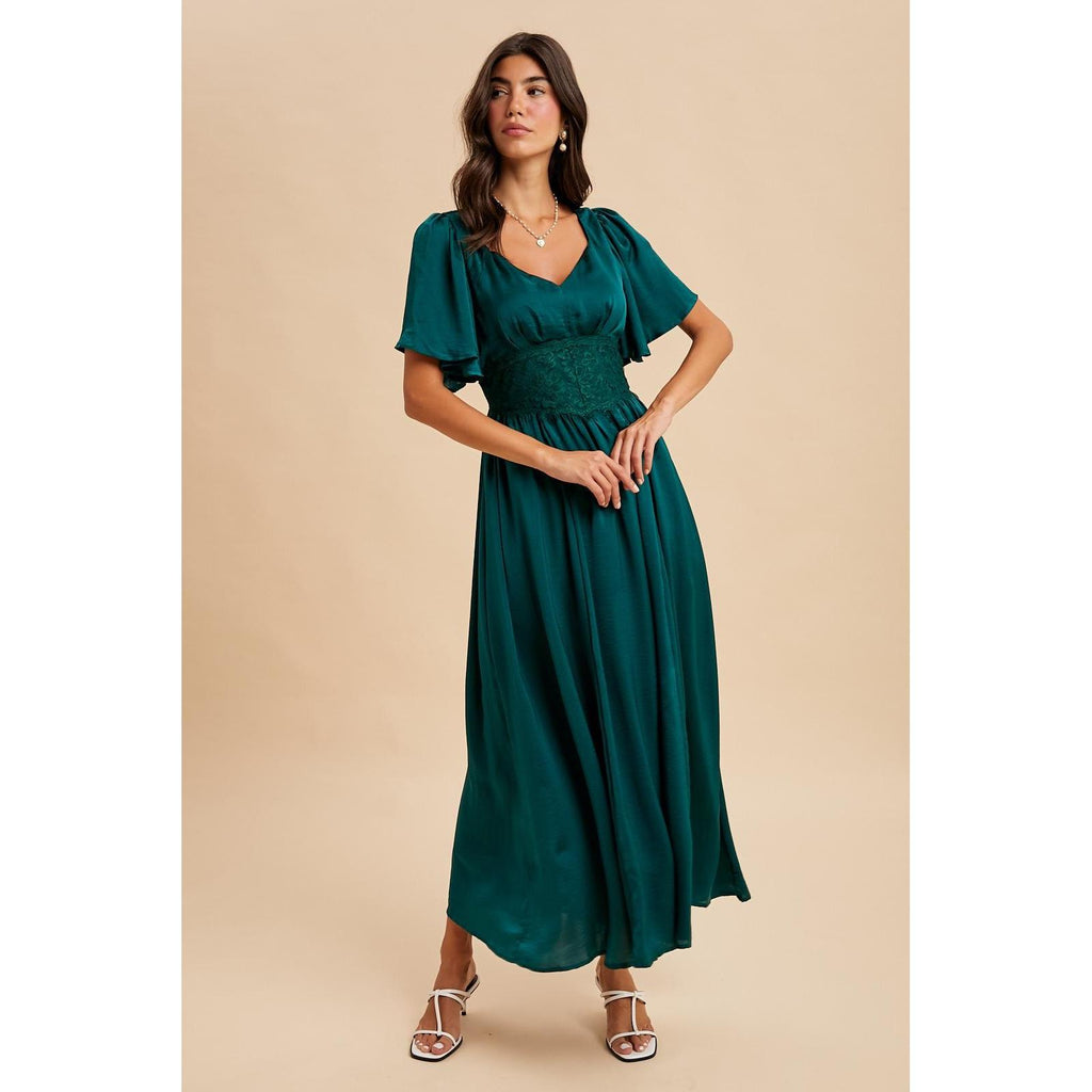 Washed Satin Lace Maxi Dress || Emerald Olive Boutique Washed Satin Lace Maxi Dress || Emerald Olive Boutique