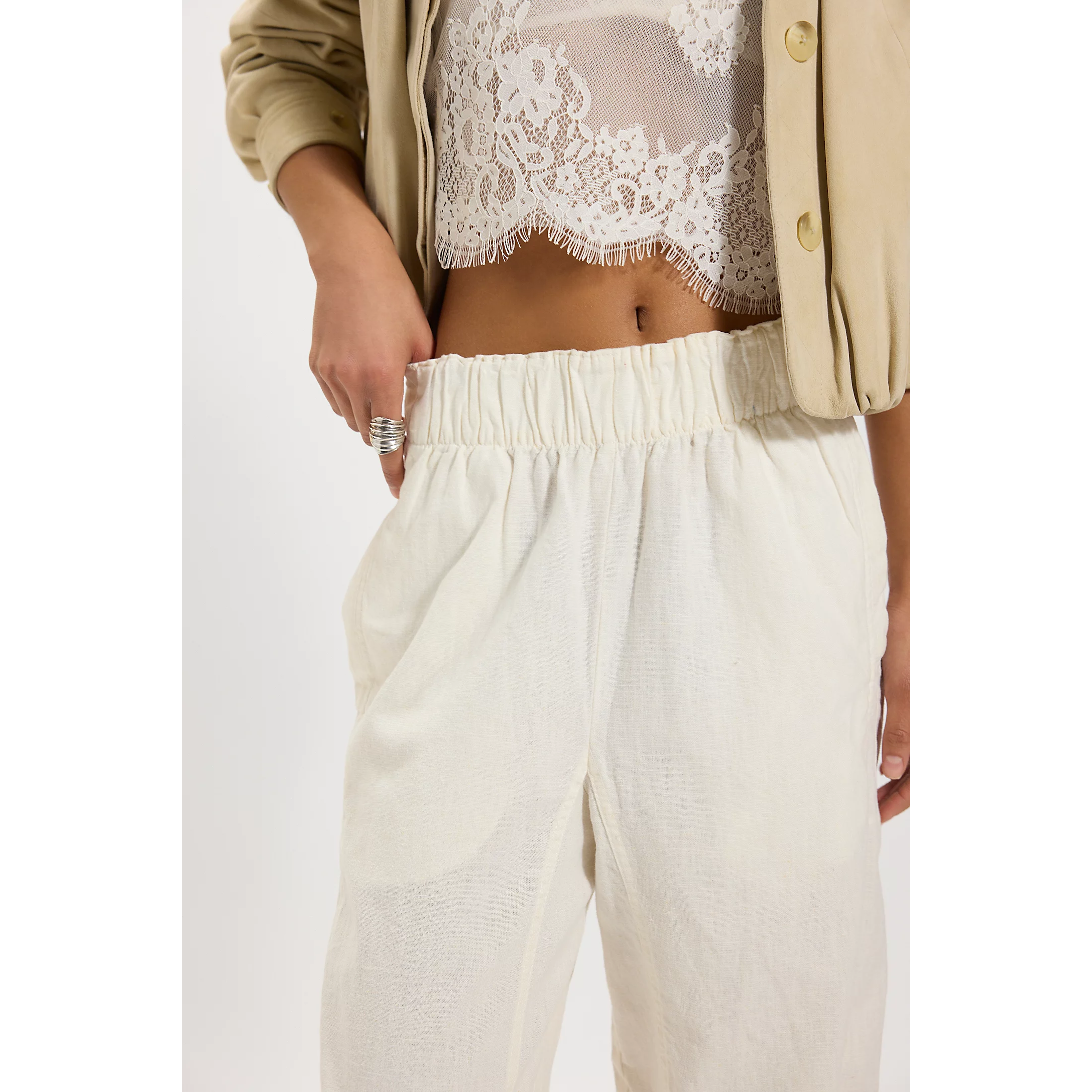Free People Day's End Linen Pull-On Pants || Ivory