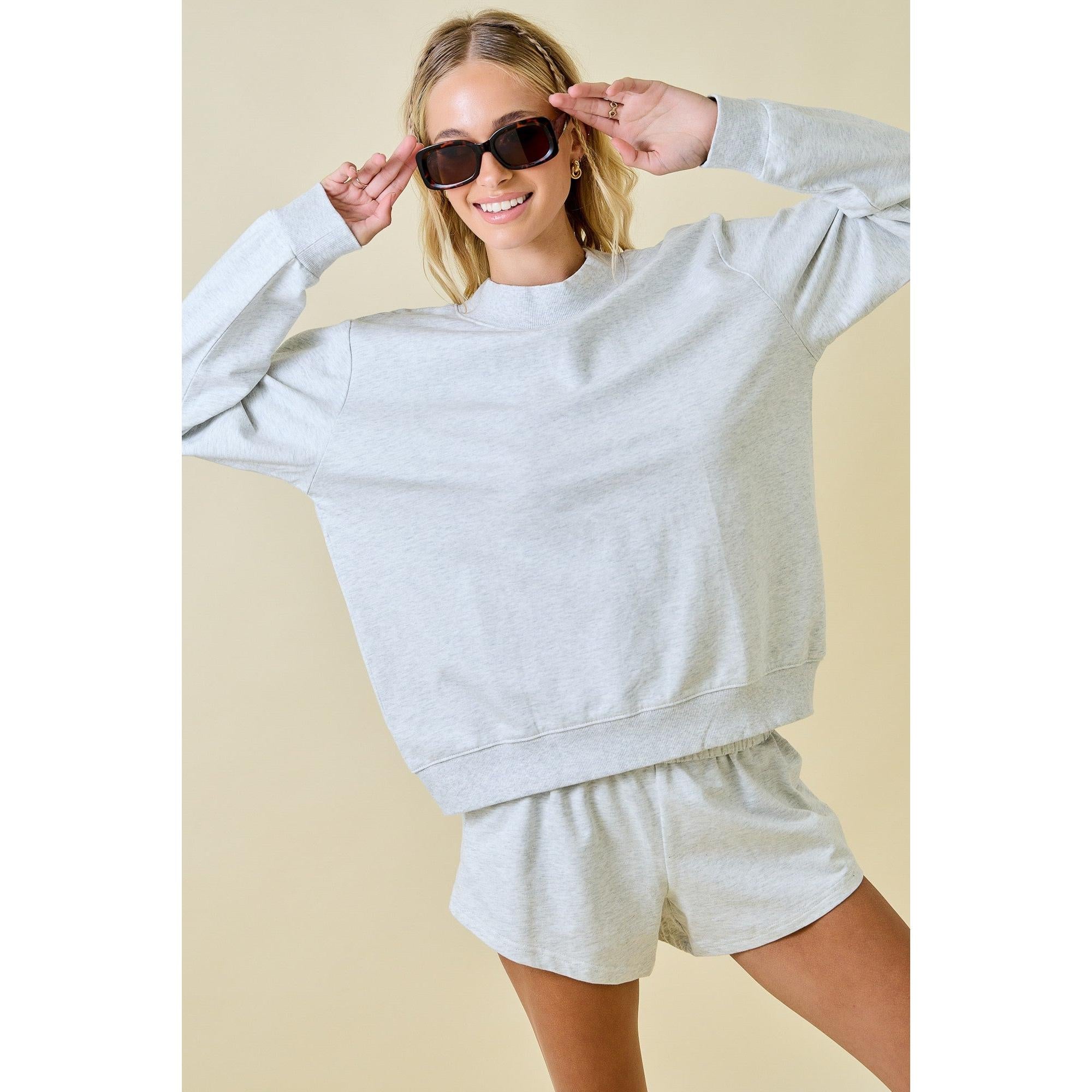 Mock Neck Terry Sweatshirt || Heather Grey