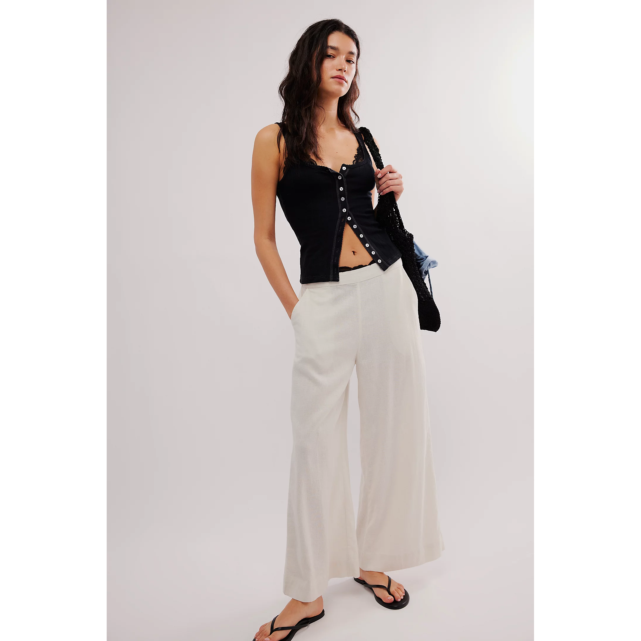 Free People End Game Pointelle Tank || Black