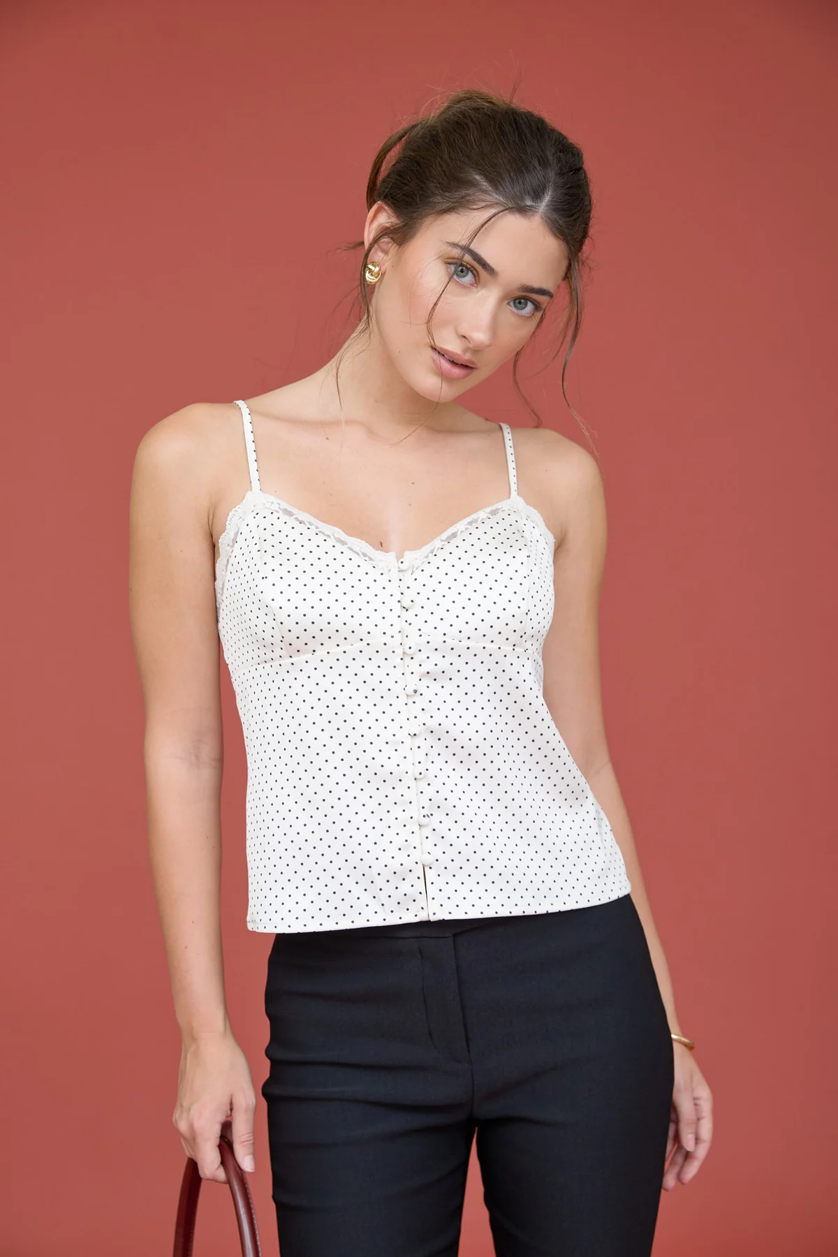 polka dot satin cami