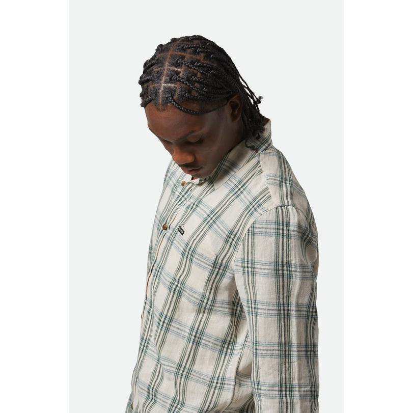 Brixton Charter Linen Blend Woven || Off White/Ivy Green Plaid