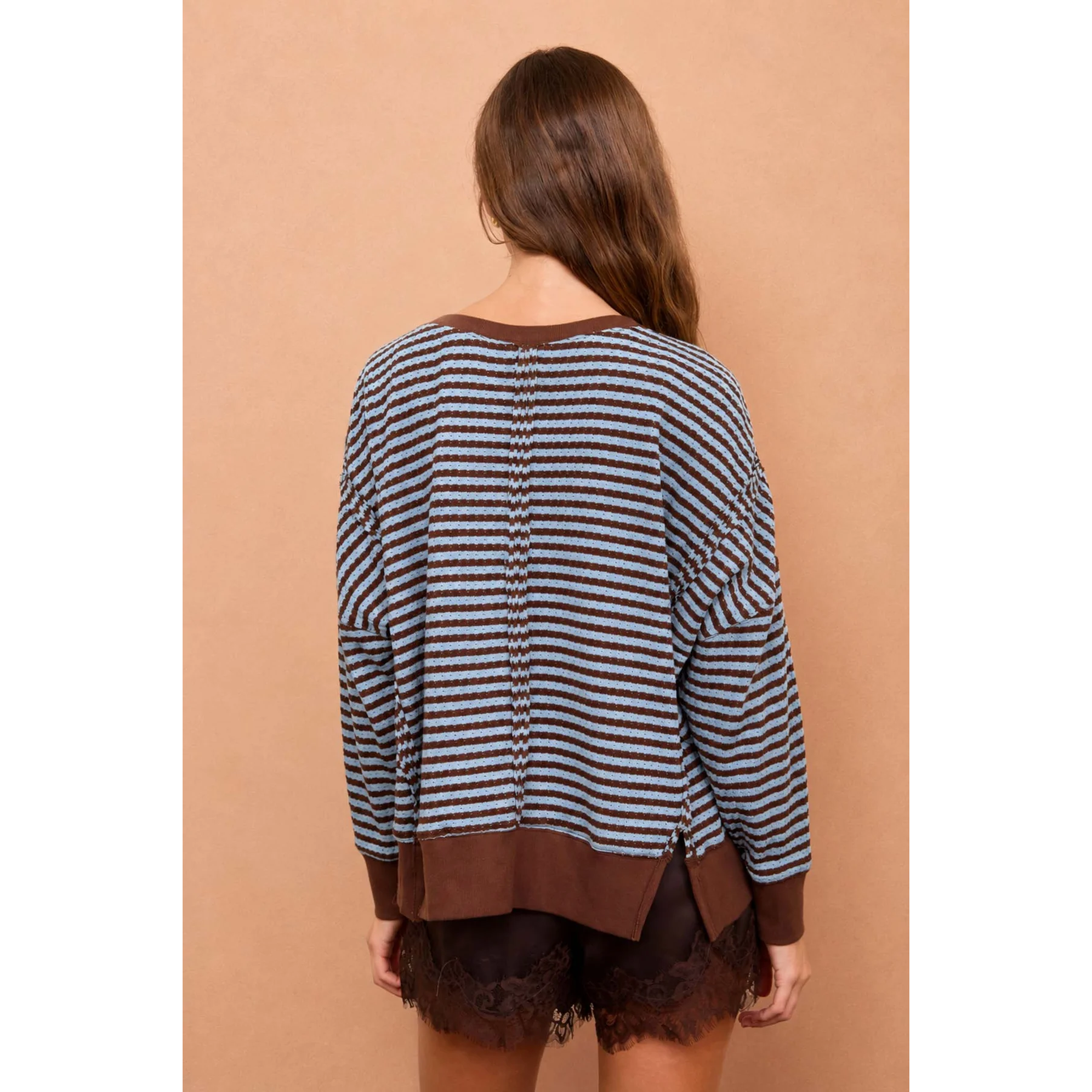 Stripe Exposed Seam Split Hem Top