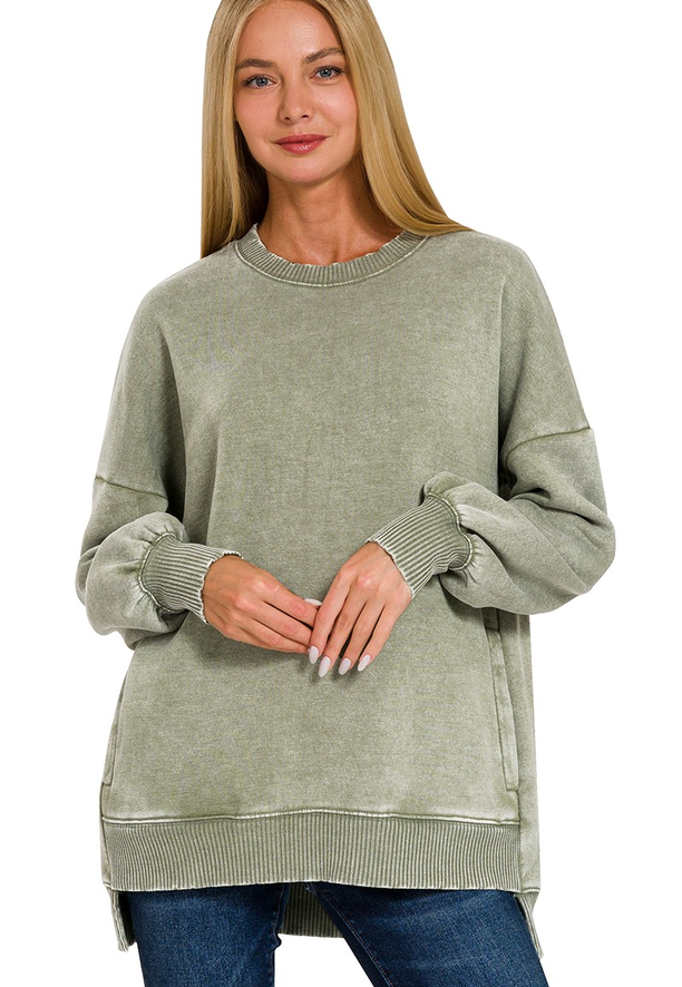 Acid Wash Fleece Pullover
