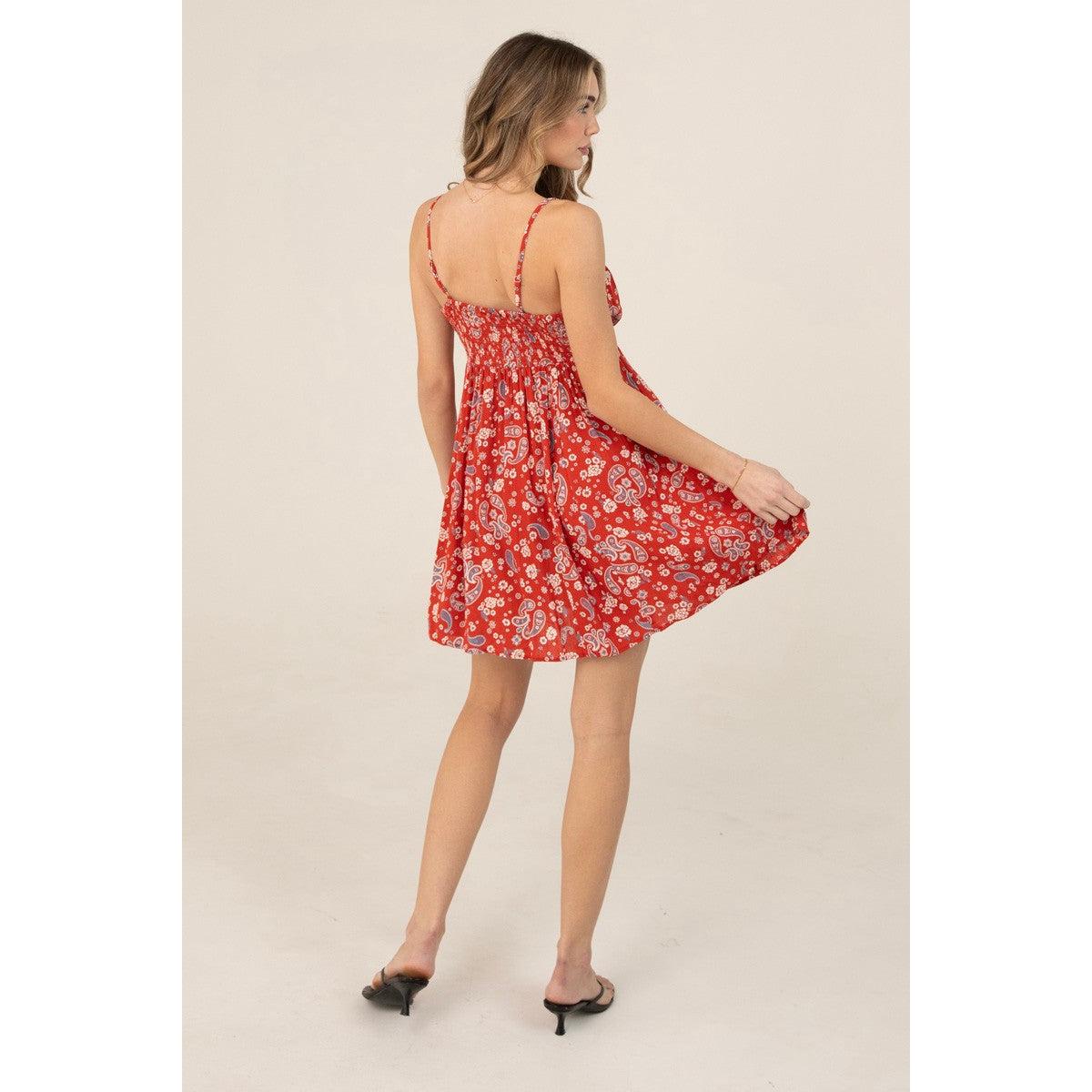 Strappy Paisley Print Babydoll Dress || Americana