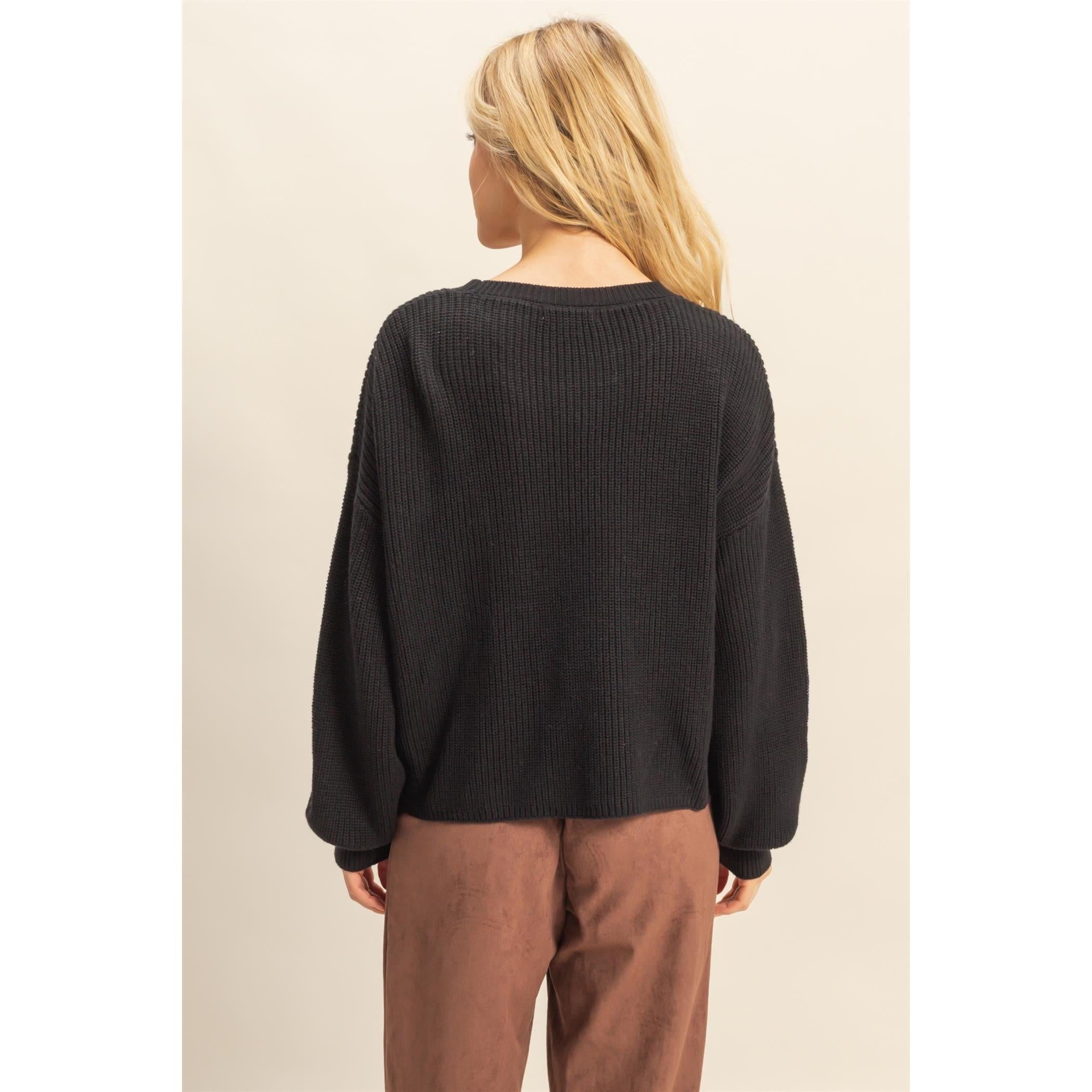 Crew Neck Pocket Sweater || Black