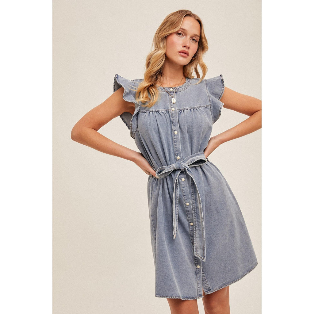 Ruffle Sleeve Shirt Dress || Denim Olive Boutique Ruffle Sleeve Shirt Dress || Denim Olive Boutique