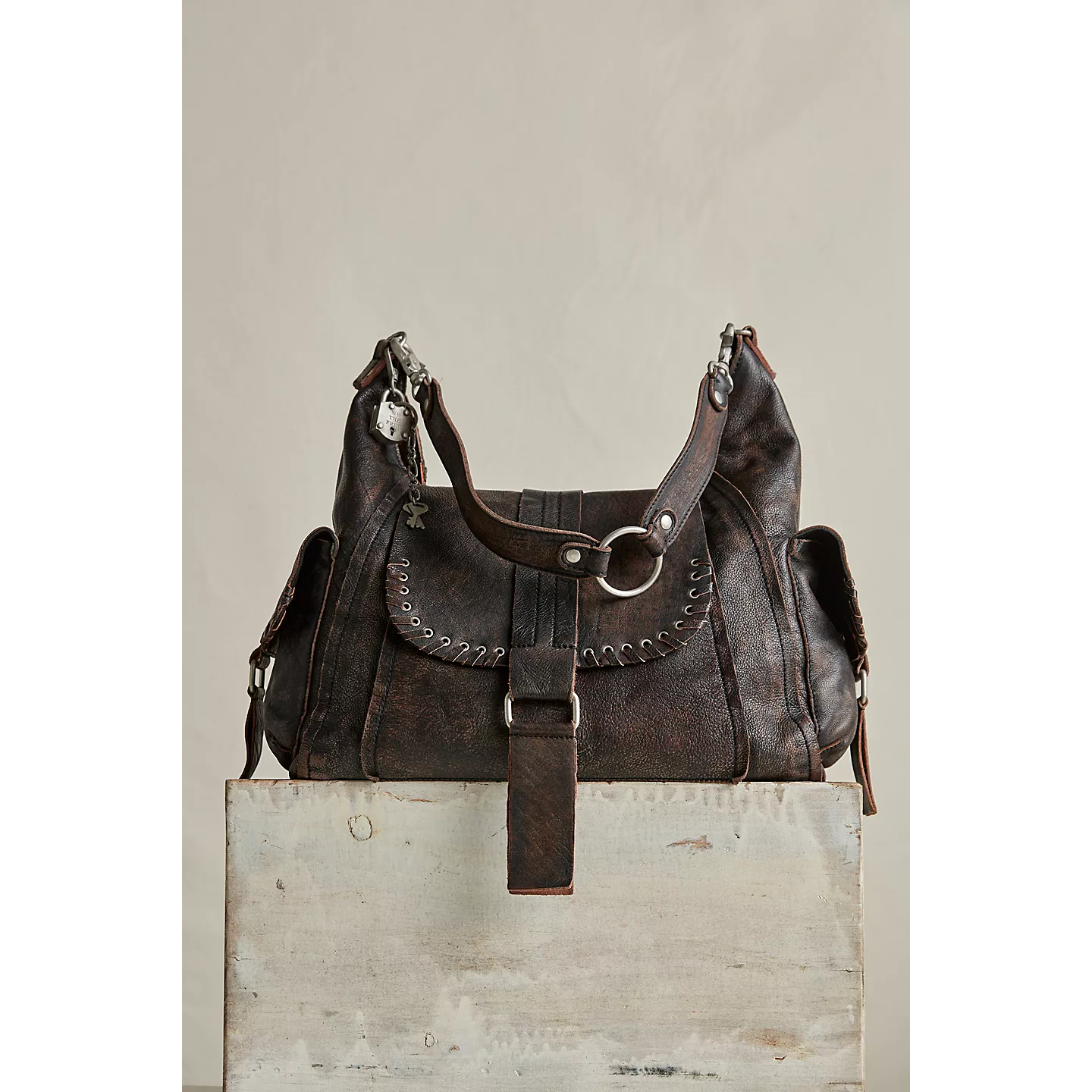 Free People Leigh Distressed Hobo || Aged Graphite