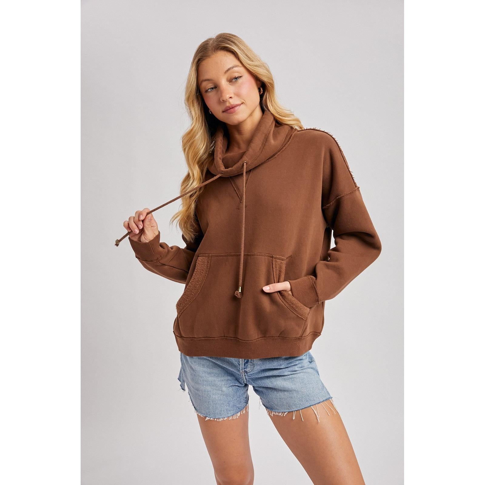 Cowl Neck Pullover Sweatshirt || Mocha