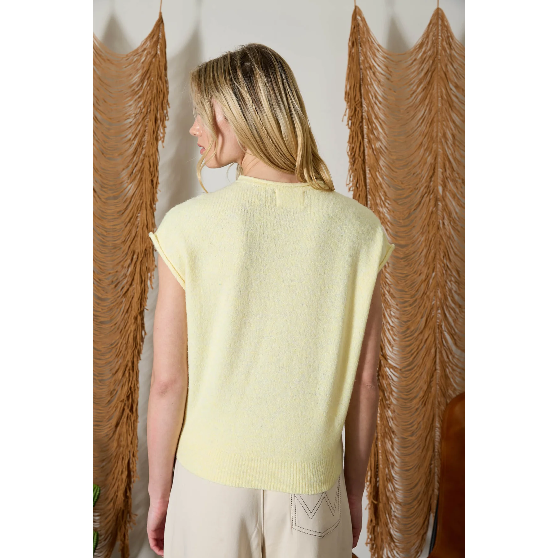 Raw Edge Short Sleeve Cardiagan || Butter Yellow
