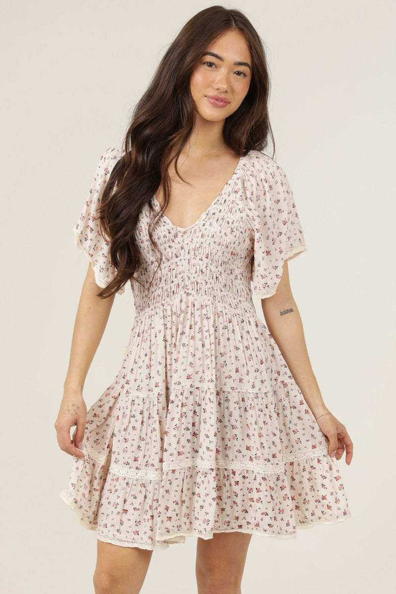 floral print dress with flowy sleeves