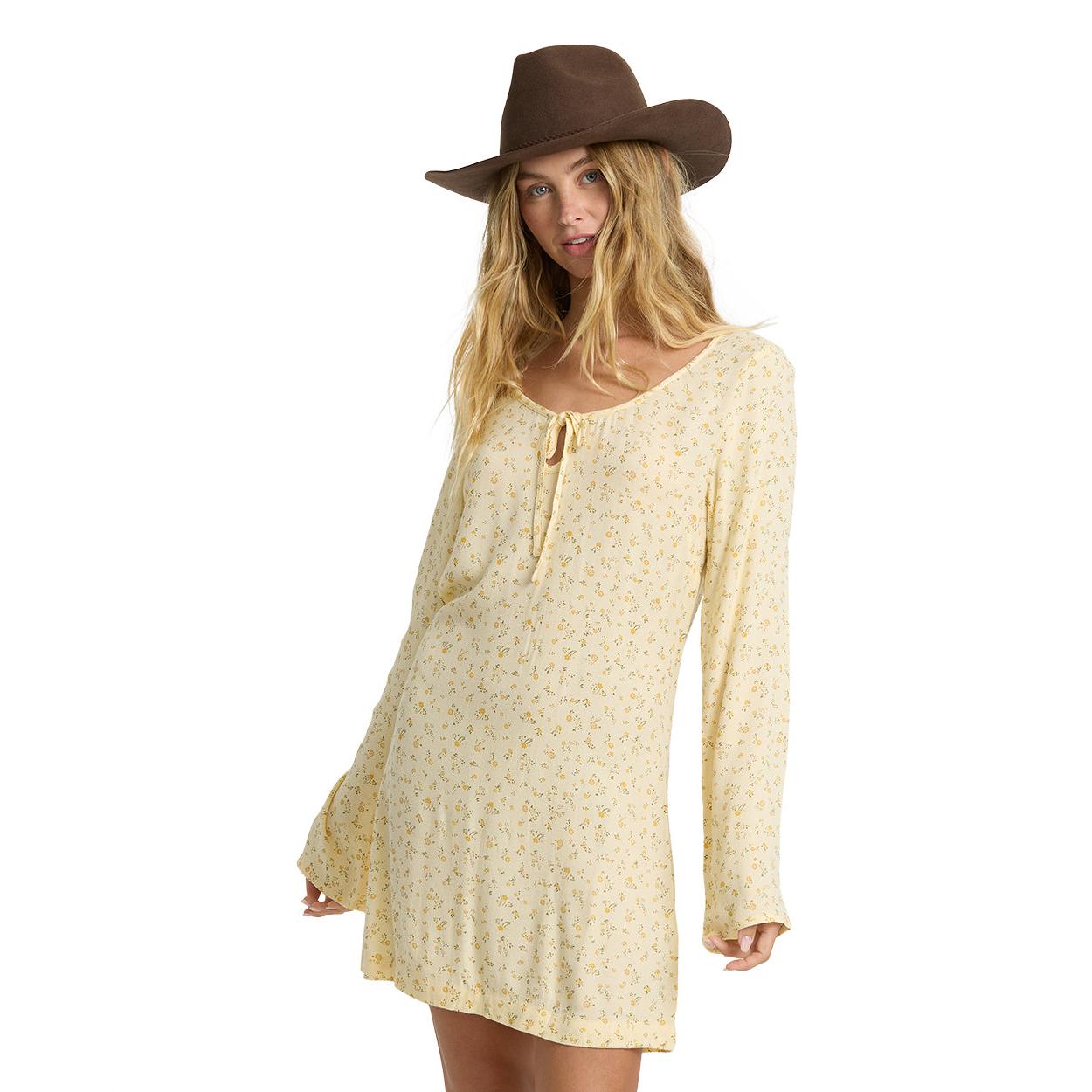 Billabong Fall For You Long Sleeve Mini Dress || Light Yellow