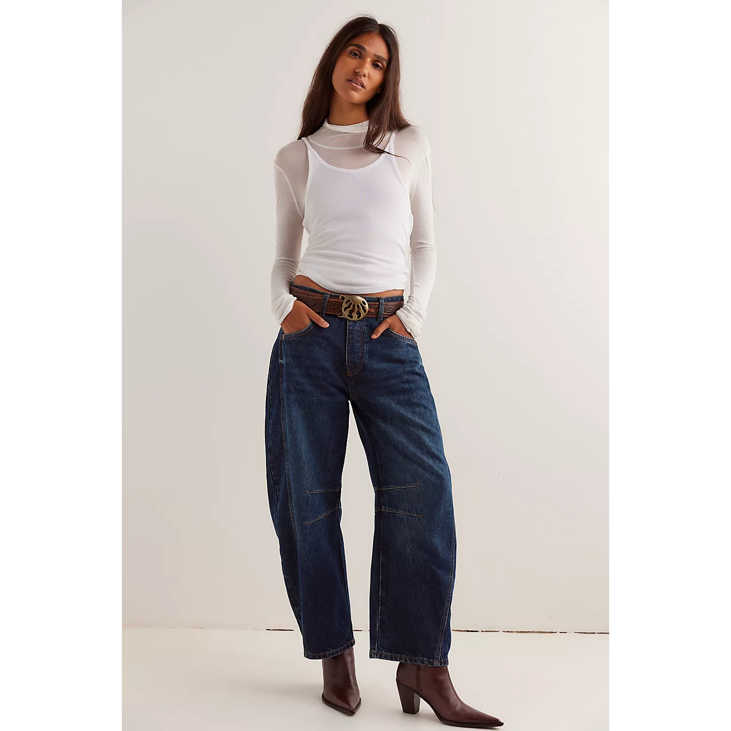 Free People Good Luck Mid-Rise Barrel Jeans 