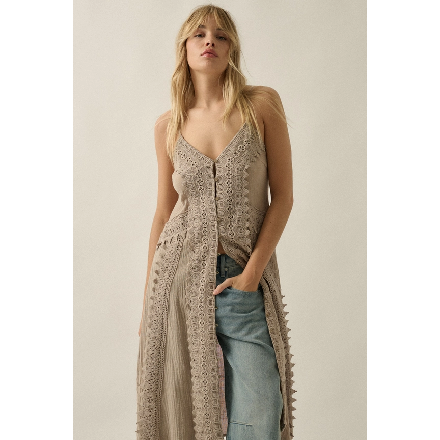 long button up cami maxi top