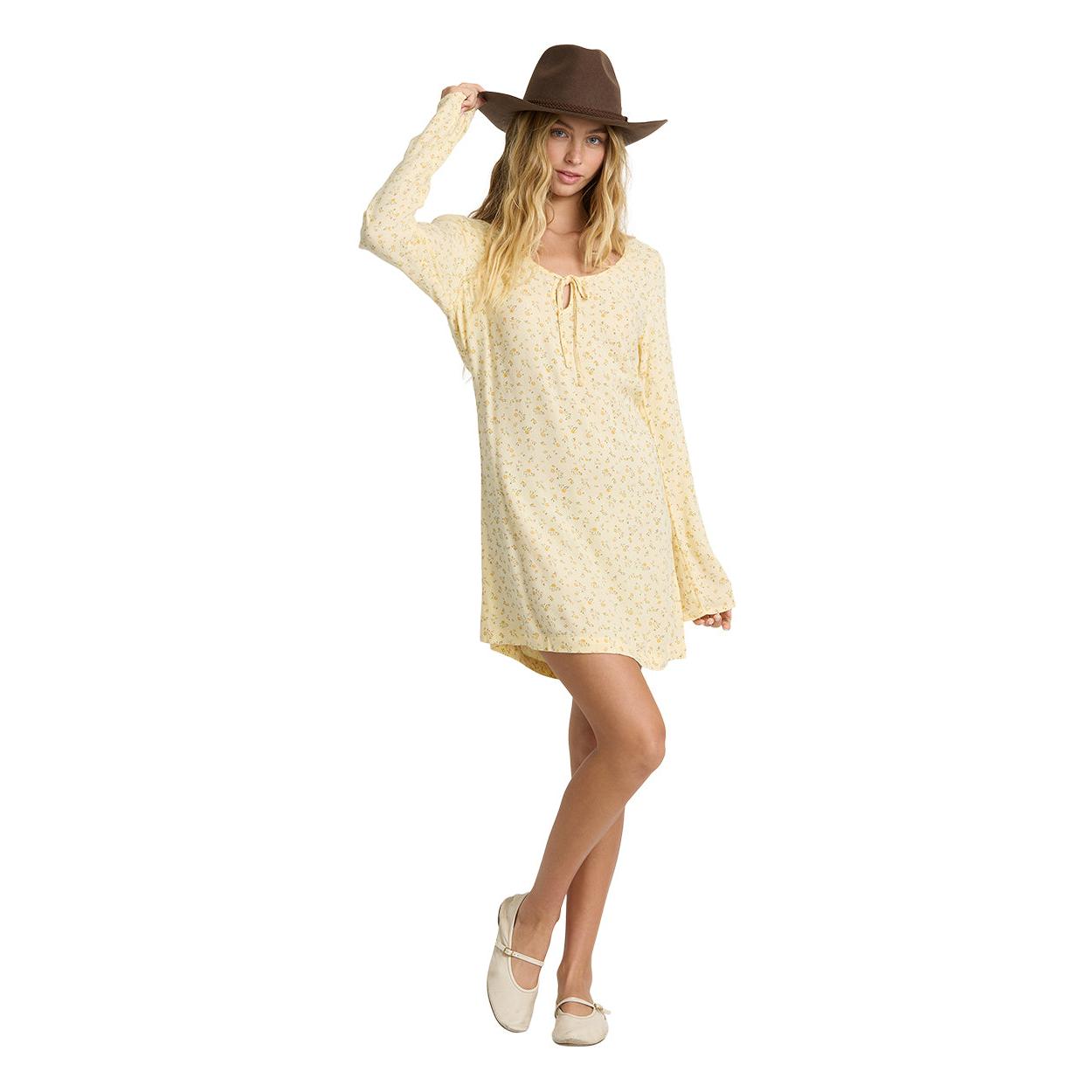 Billabong Fall For You Long Sleeve Mini Dress || Light Yellow