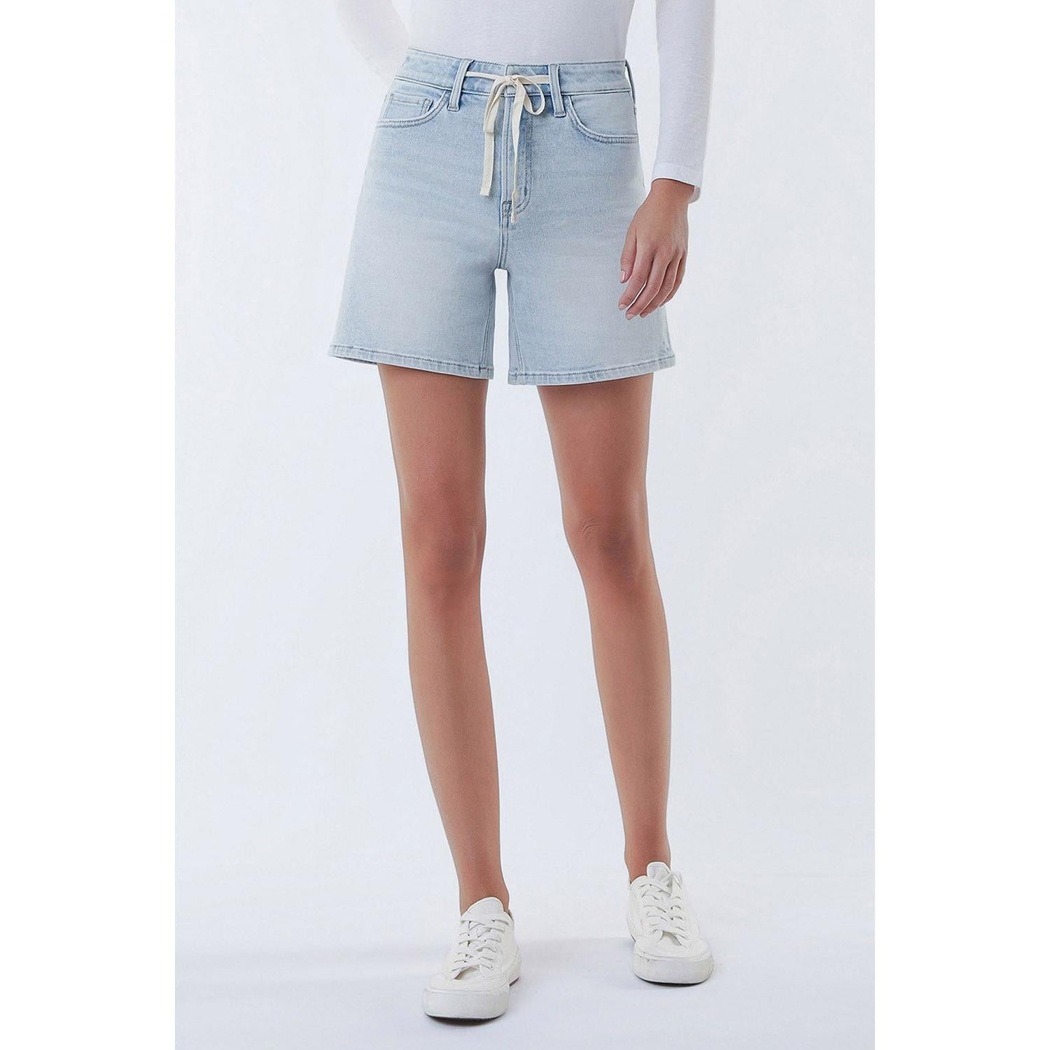 Vervet High Rise Drawstring Midi Denim Shorts || Vintage