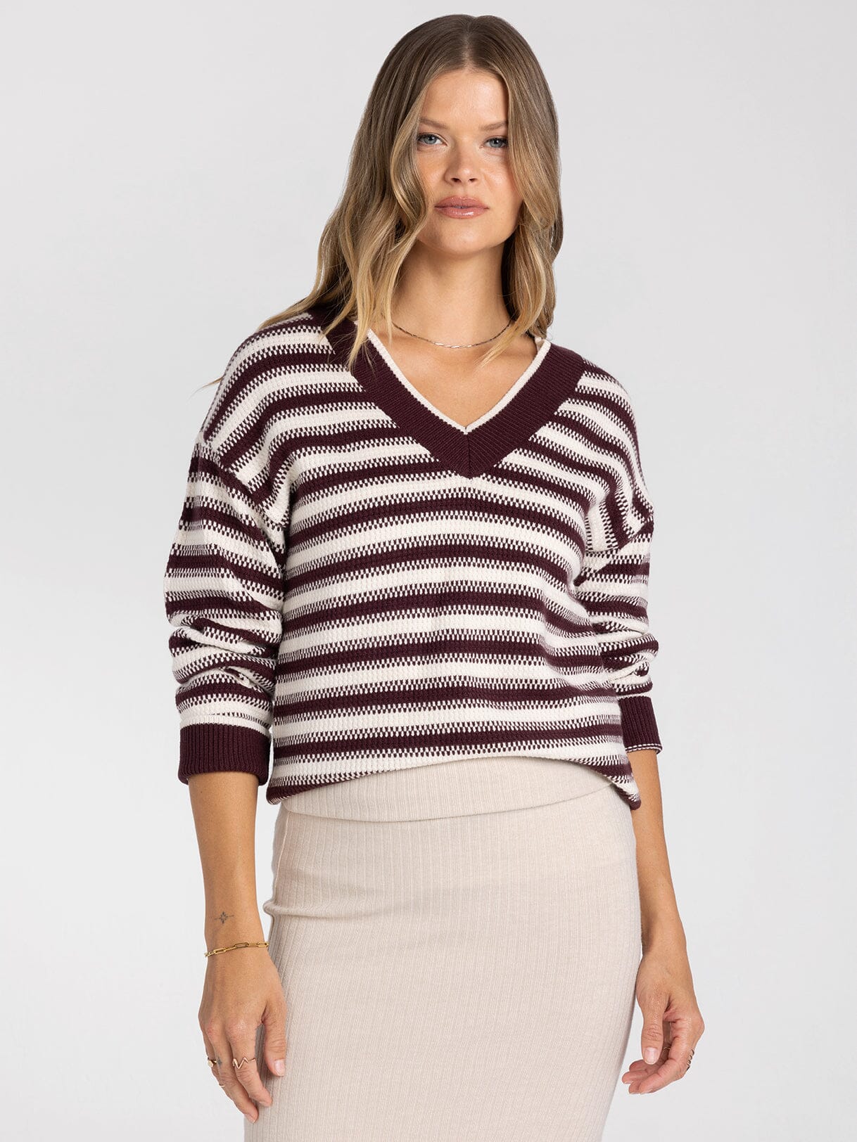Thread & Supply Hollis Sweater || Cream Maroon Stripe