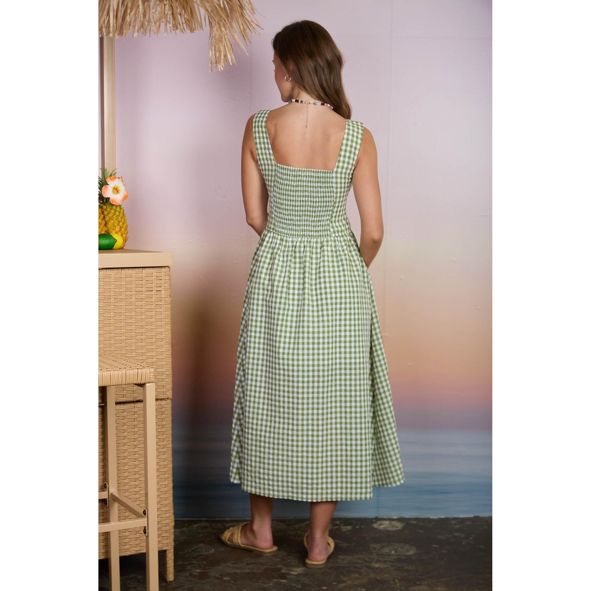 Plaid Sleeveless Midi Dress || Green