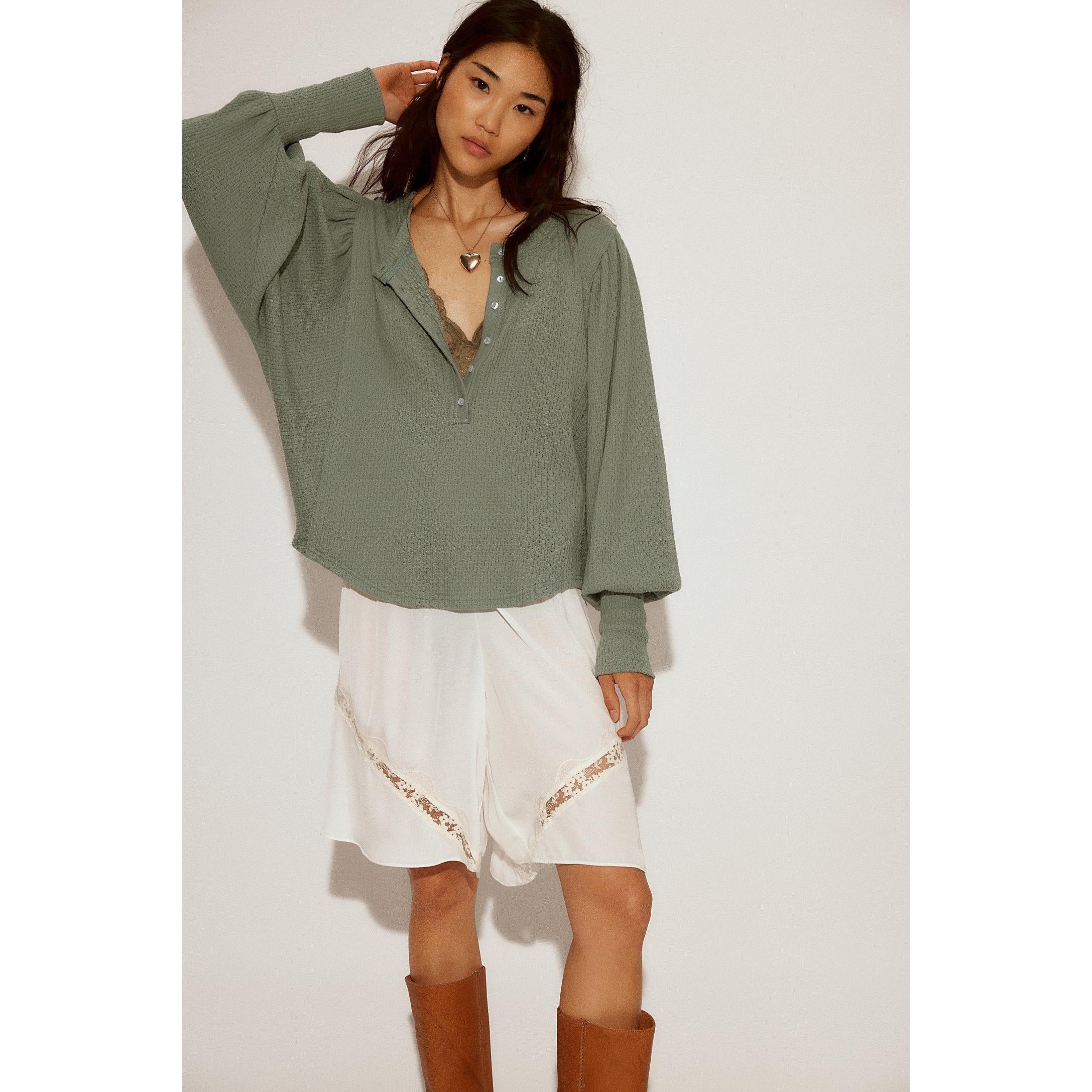 green free people thermal with buttons