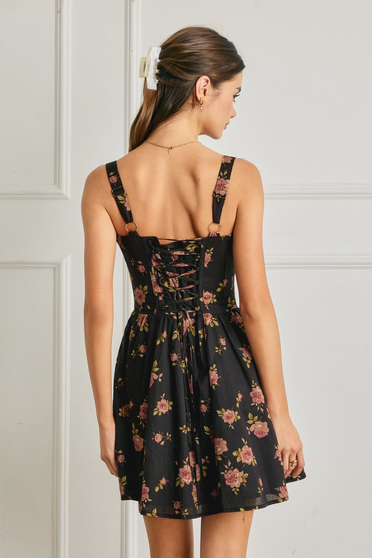 Floral Sweetheart Corset Mini Dress || Black Floral