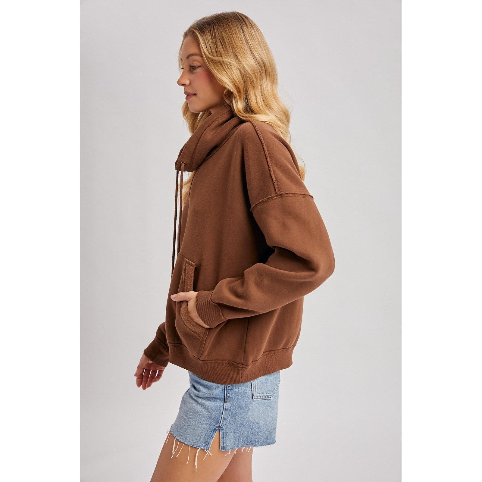 Cowl Neck Pullover Sweatshirt || Mocha
