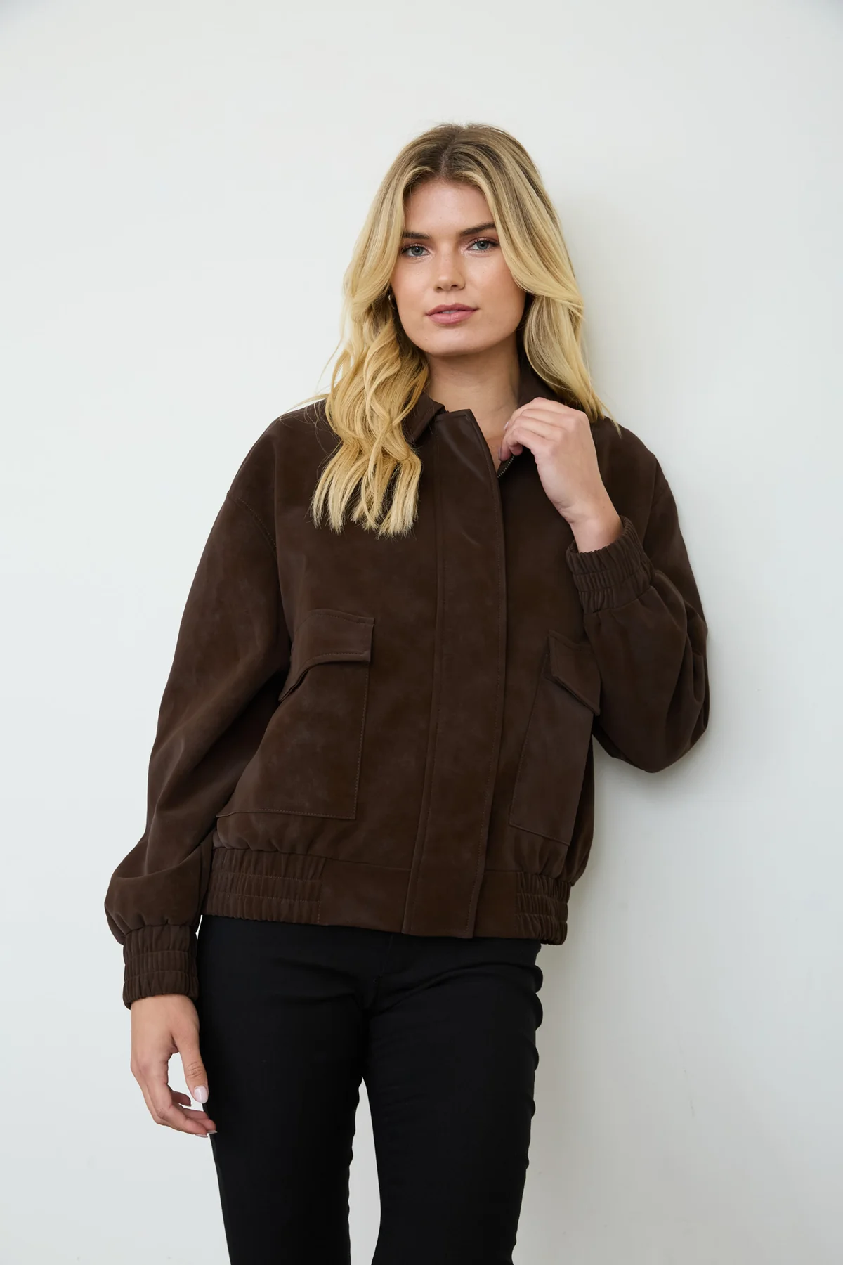 Faux Leather Bomber Jacket || Chocolate