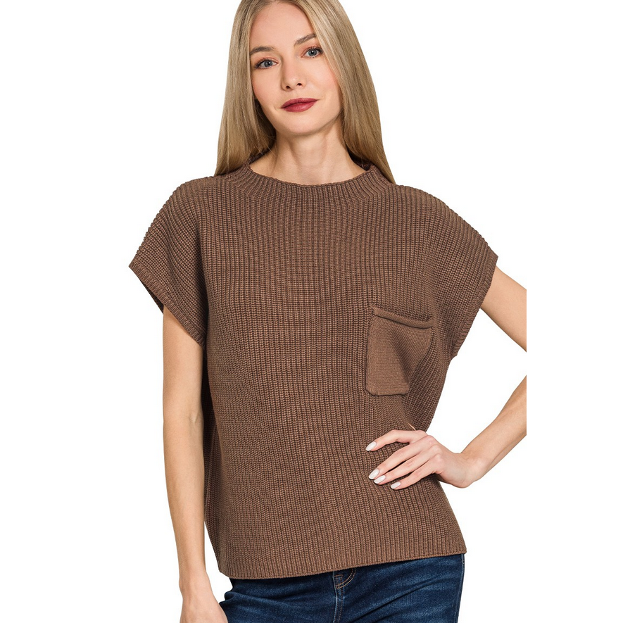 mock neck ribbed pocket sweater