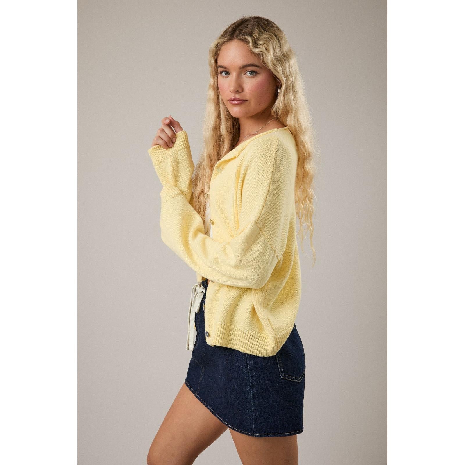 Rolled Hemline Cardigan || Butter Yellow
