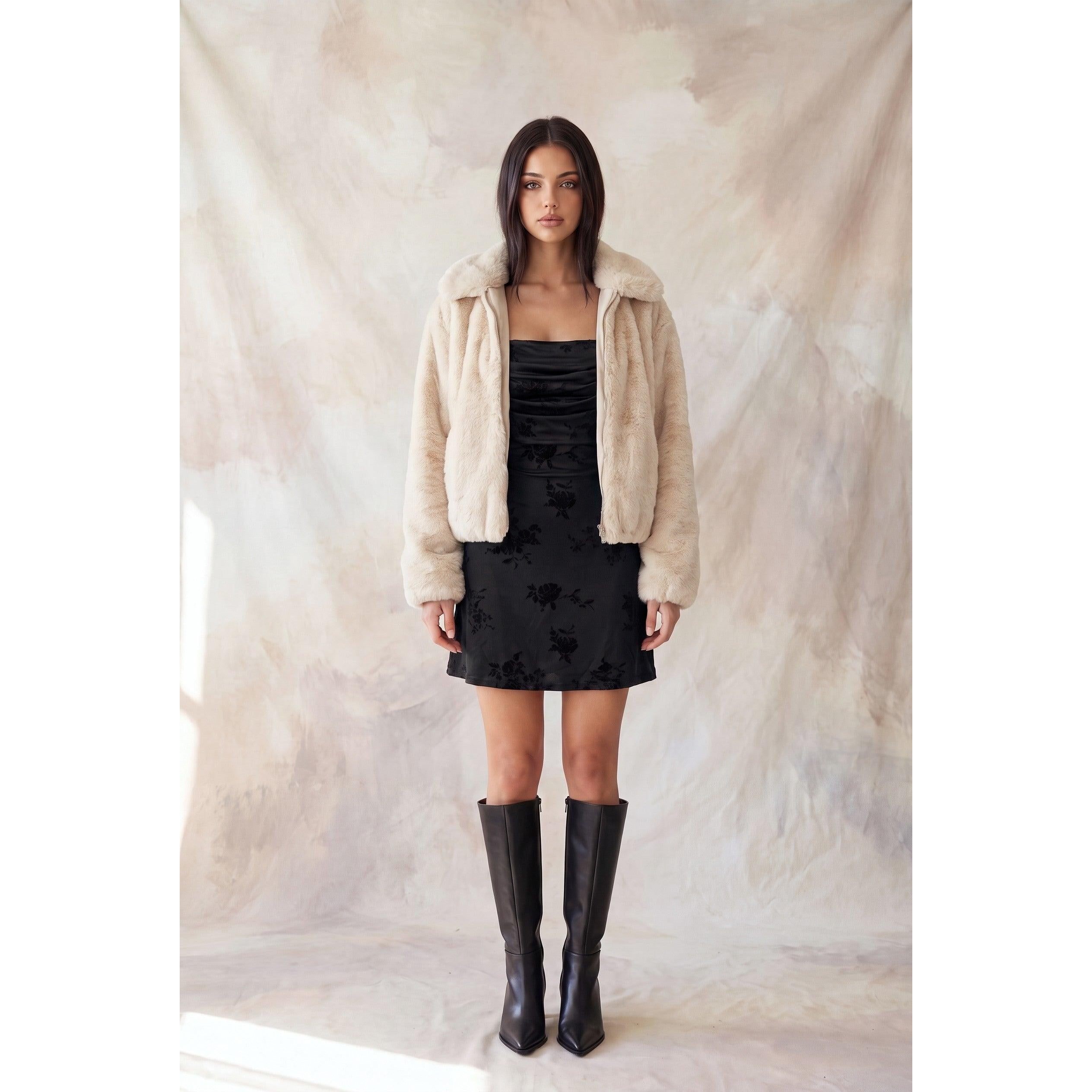 Faux Fur Collared Jacket || Cream