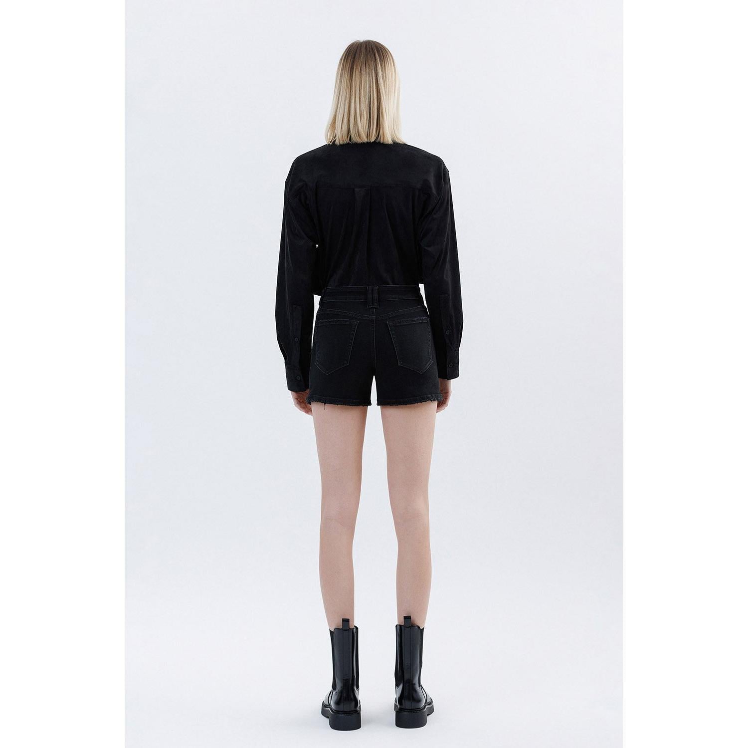 Lovervet High Rise Utility Pocket Denim Shorts || Black