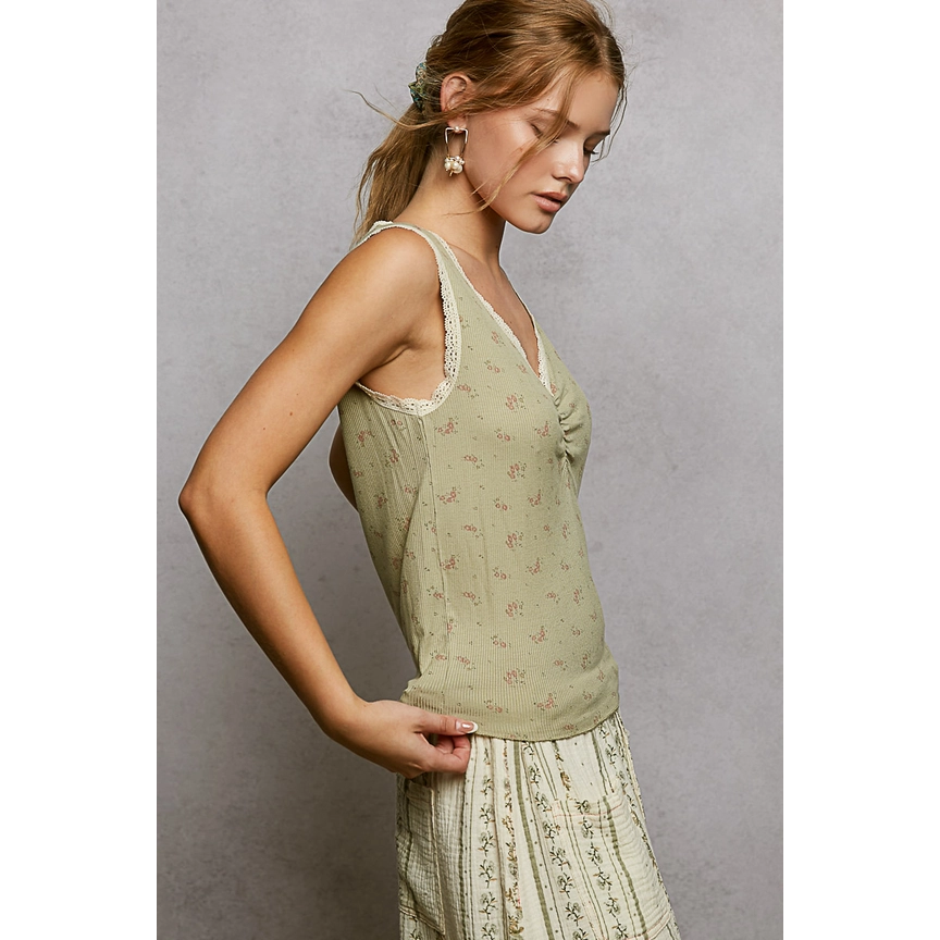 Floral Print Sleeveless Top || Sage