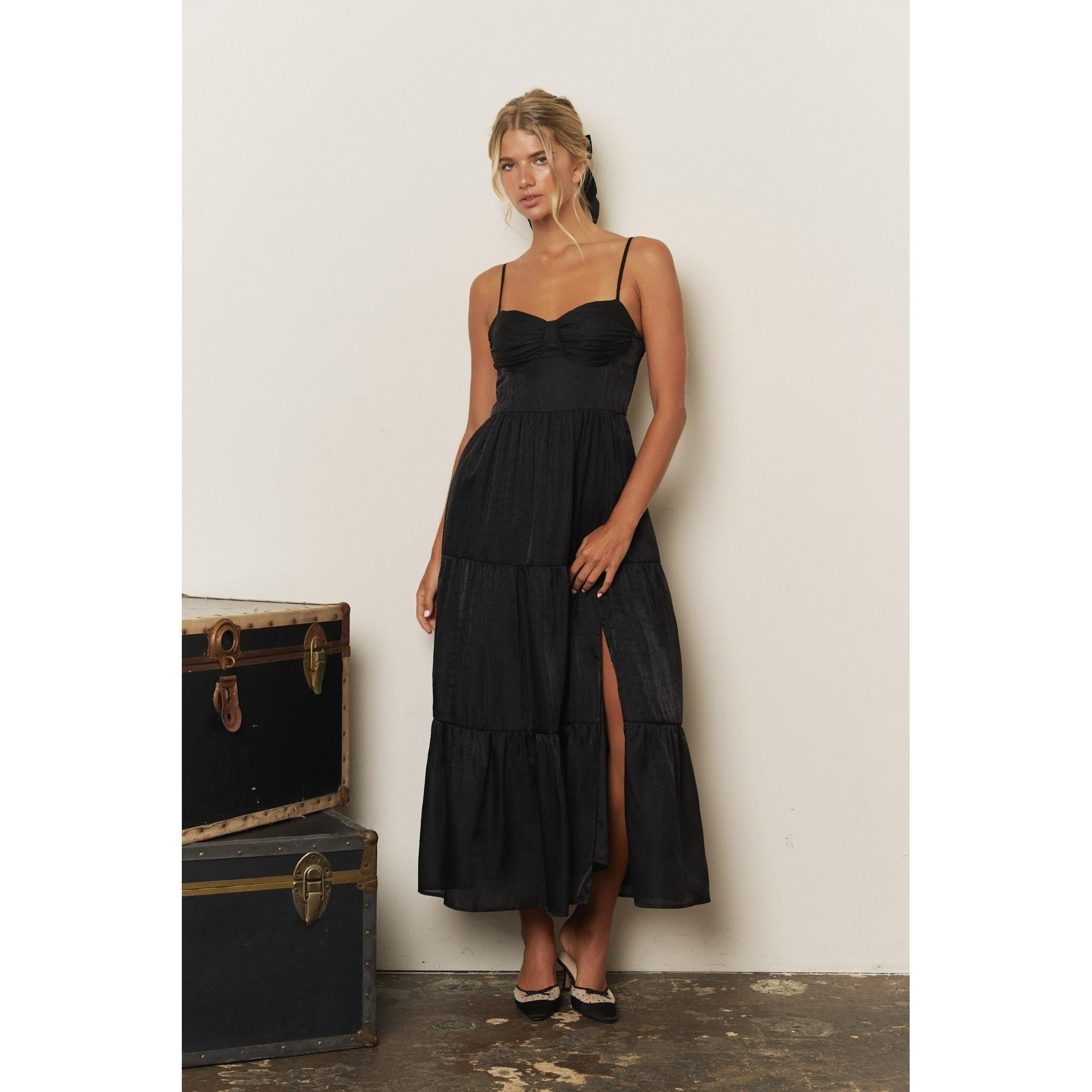 spaghetti strap dress with slit in front