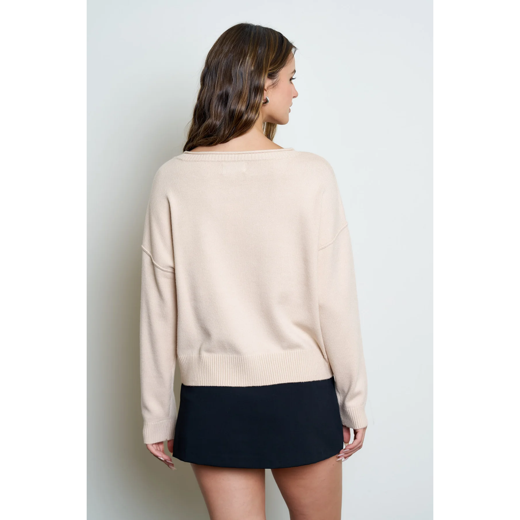 Boat Neck Raw Edge Sweater