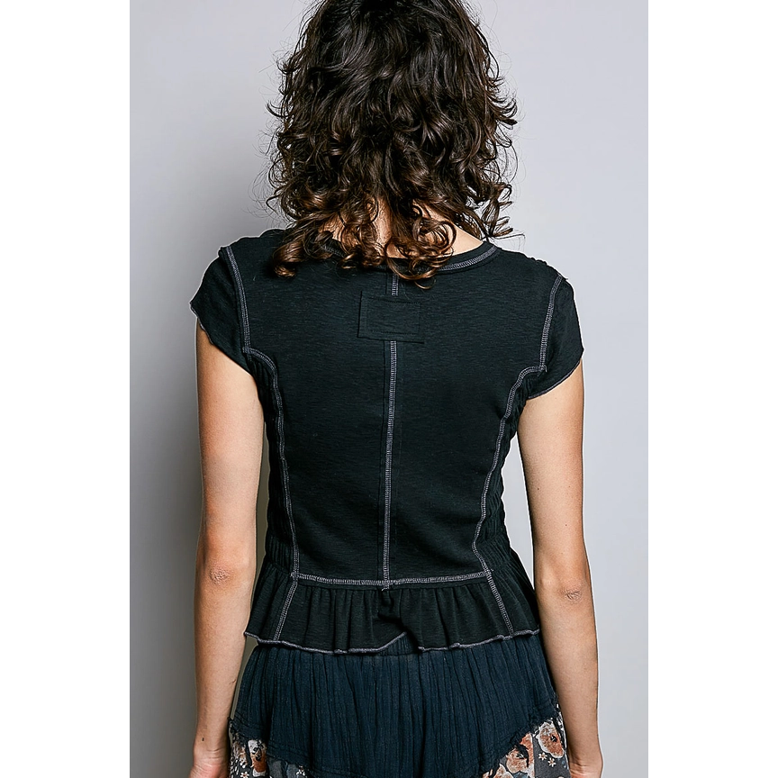 Smocked Ruffle Hem Baby Tee || Black