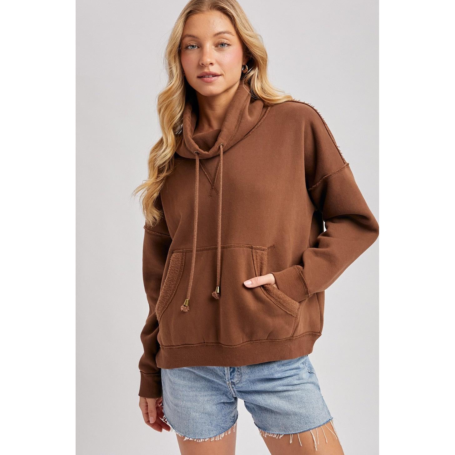 Cowl neck brown hoodie