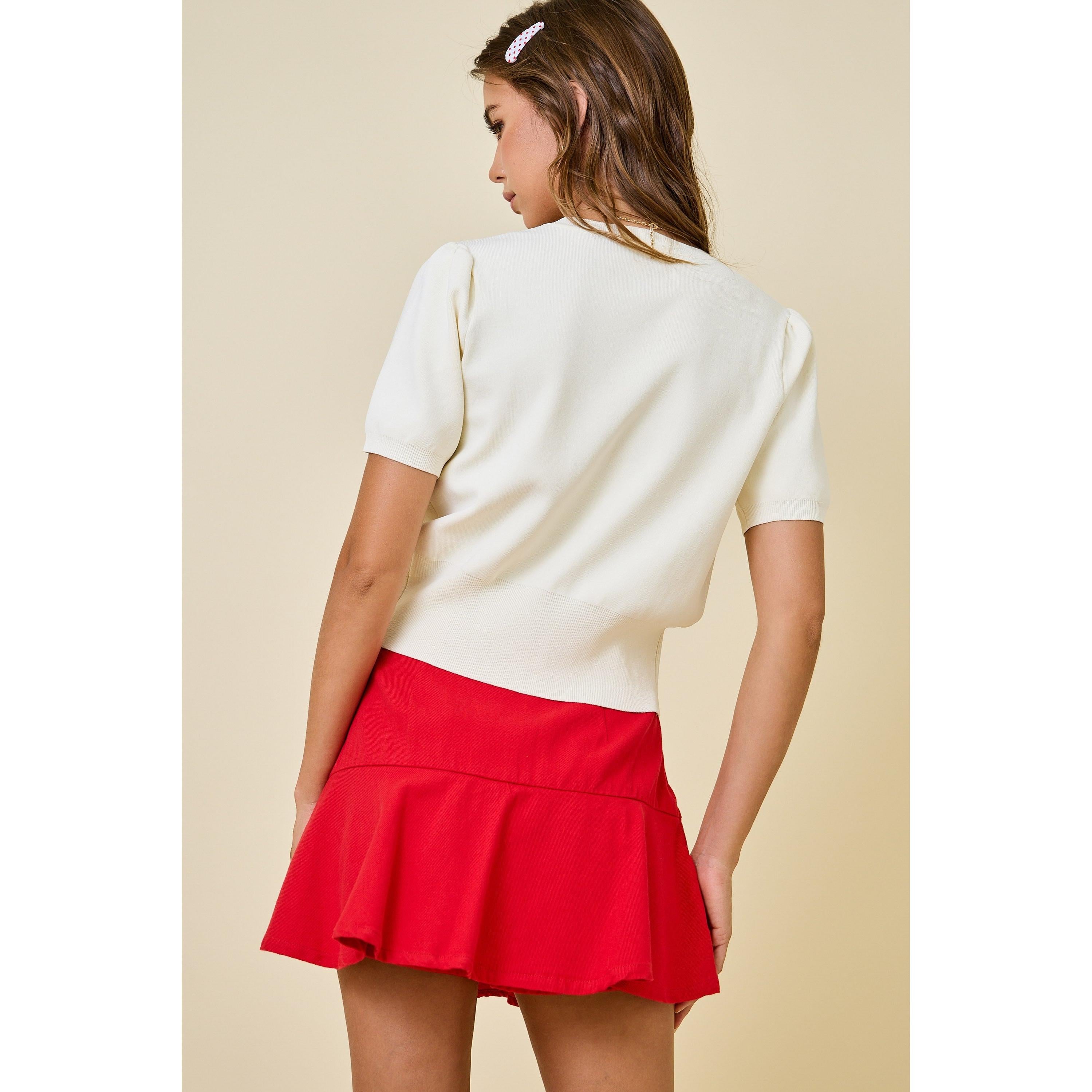 Scallop Knit Button Down Cardigan Top || Ivory