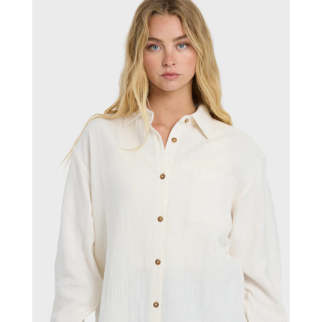 Billabong Wanderer Solid Long Sleeve Woven Top || Salt Crystal
